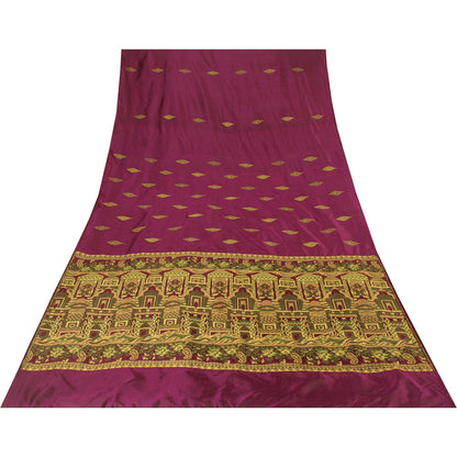 Sanskriti Vintage Sarees Purple Banarasi Brocade Woven Pure Silk Sari 5+YDFabric