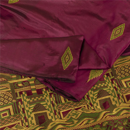 Sanskriti Vintage Sarees Purple Banarasi Brocade Woven Pure Silk Sari 5+YDFabric