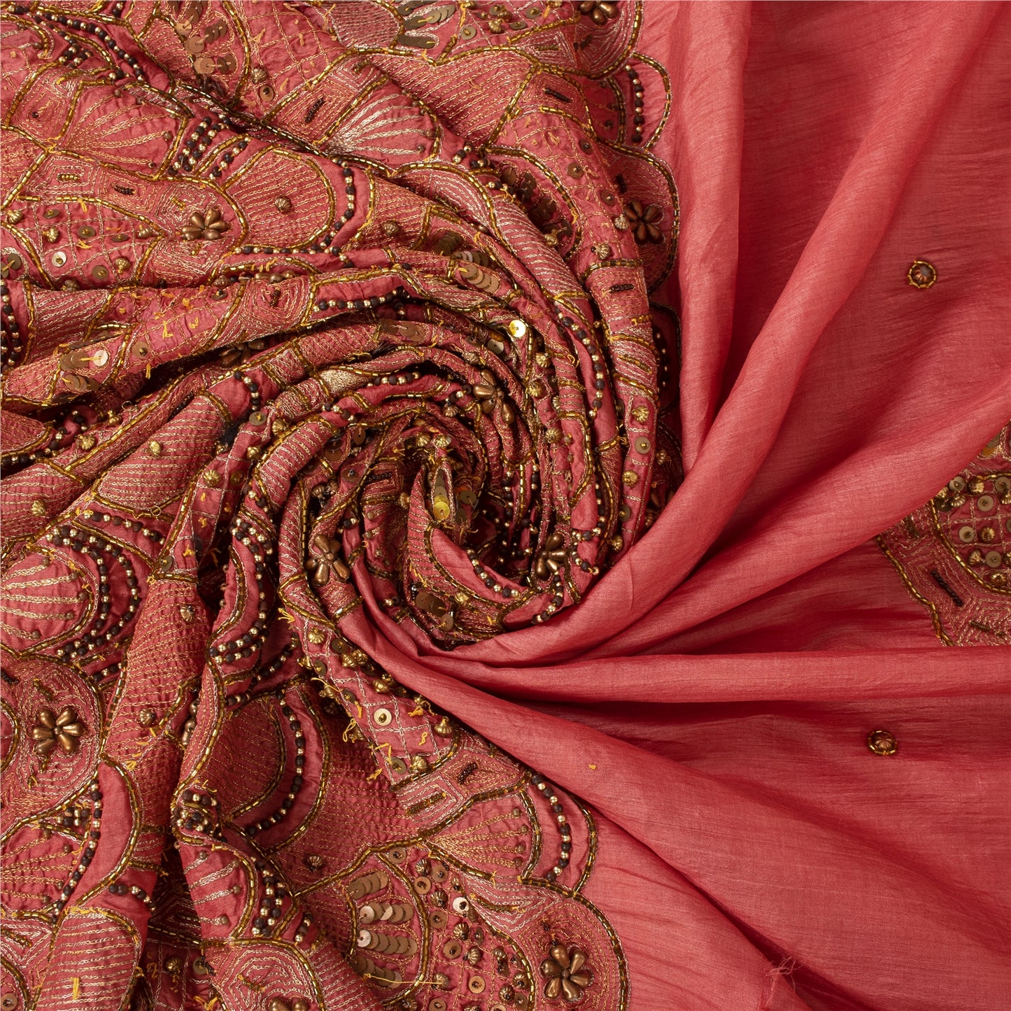 Sanskriti Vintage Sarees Dusty Pink Hand Beaded Zari Pure Silk Sari 5+yd Fabric