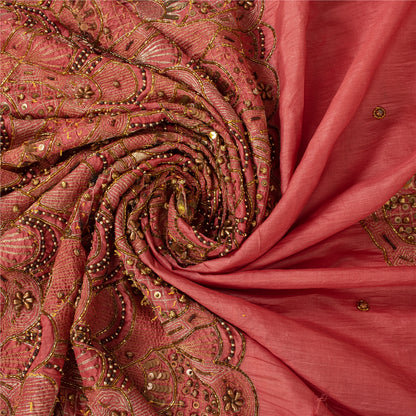 Sanskriti Vintage Sarees Dusty Pink Hand Beaded Zari Pure Silk Sari 5+yd Fabric