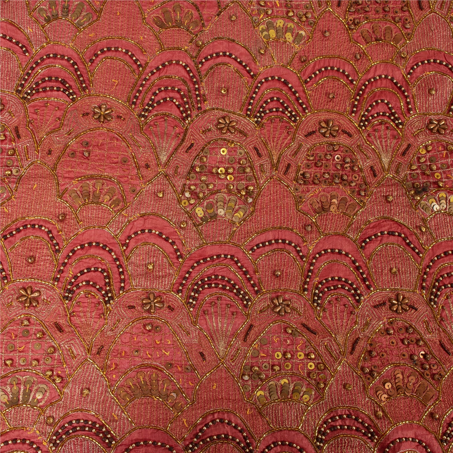 Sanskriti Vintage Sarees Dusty Pink Hand Beaded Zari Pure Silk Sari 5+yd Fabric