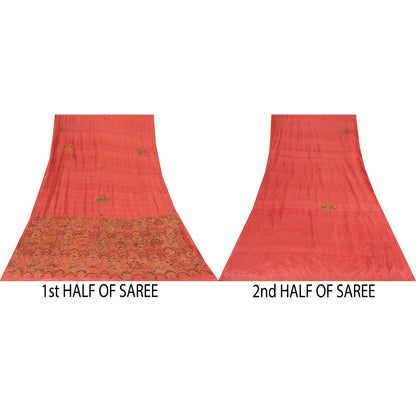 Sanskriti Vintage Sarees Dusty Pink Hand Beaded Zari Pure Silk Sari 5+yd Fabric