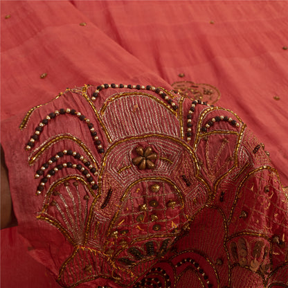Sanskriti Vintage Sarees Dusty Pink Hand Beaded Zari Pure Silk Sari 5+yd Fabric