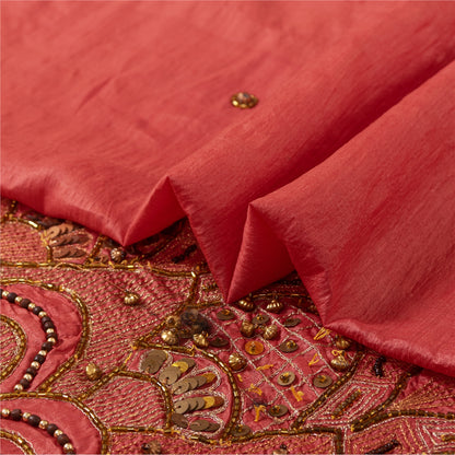 Sanskriti Vintage Sarees Dusty Pink Hand Beaded Zari Pure Silk Sari 5+yd Fabric
