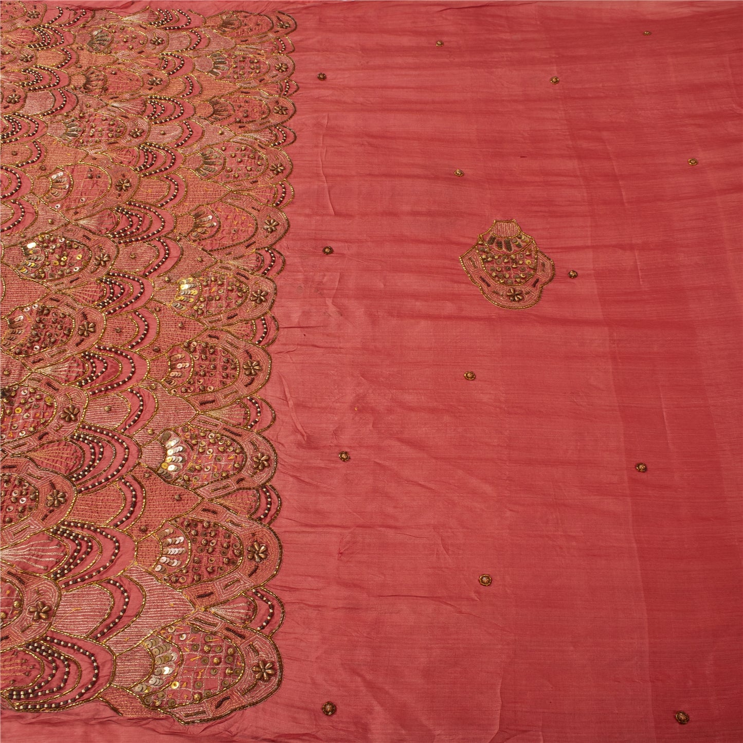 Sanskriti Vintage Sarees Dusty Pink Hand Beaded Zari Pure Silk Sari 5+yd Fabric