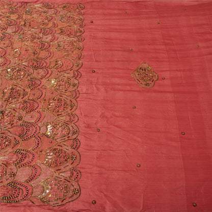 Sanskriti Vintage Sarees Dusty Pink Hand Beaded Zari Pure Silk Sari 5+yd Fabric