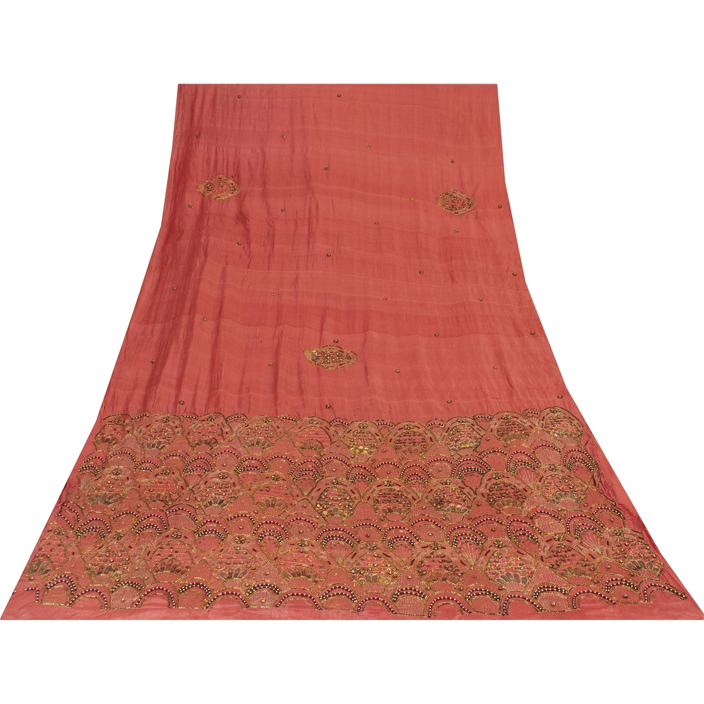 Sanskriti Vintage Sarees Dusty Pink Hand Beaded Zari Pure Silk Sari 5+yd Fabric