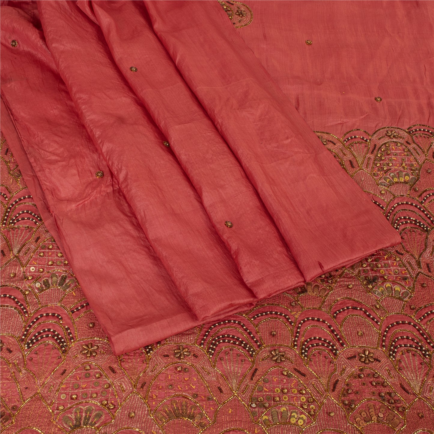 Sanskriti Vintage Sarees Dusty Pink Hand Beaded Zari Pure Silk Sari 5+yd Fabric