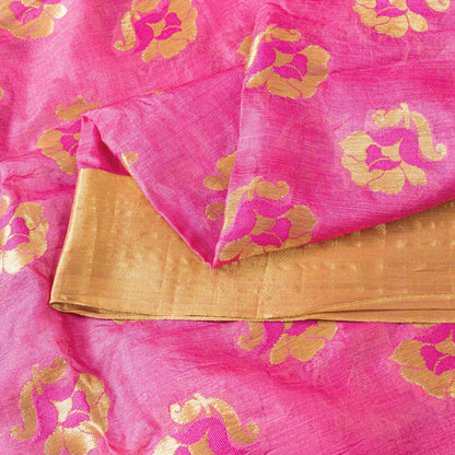 Sanskriti Vintage Pink 100%Pure Silk Saree Brocade Woven Sari 5.5YD Craft Fabric