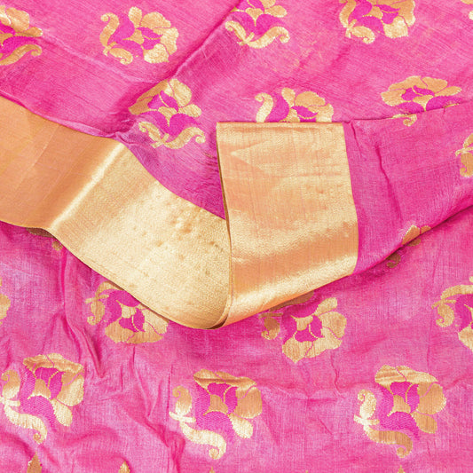 Sanskriti Vintage Pink 100%Pure Silk Saree Brocade Woven Sari 5.5YD Craft Fabric