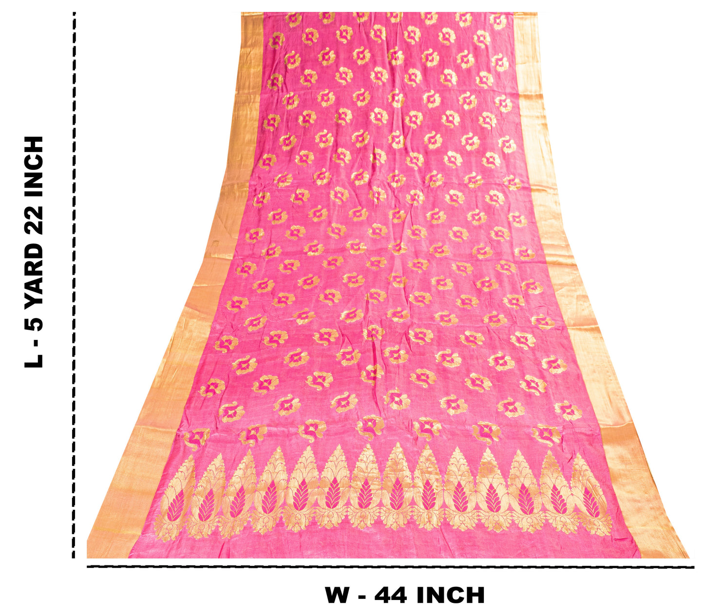 Sanskriti Vintage Pink 100%Pure Silk Saree Brocade Woven Sari 5.5YD Craft Fabric