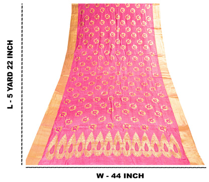 Sanskriti Vintage Pink 100%Pure Silk Saree Brocade Woven Sari 5.5YD Craft Fabric