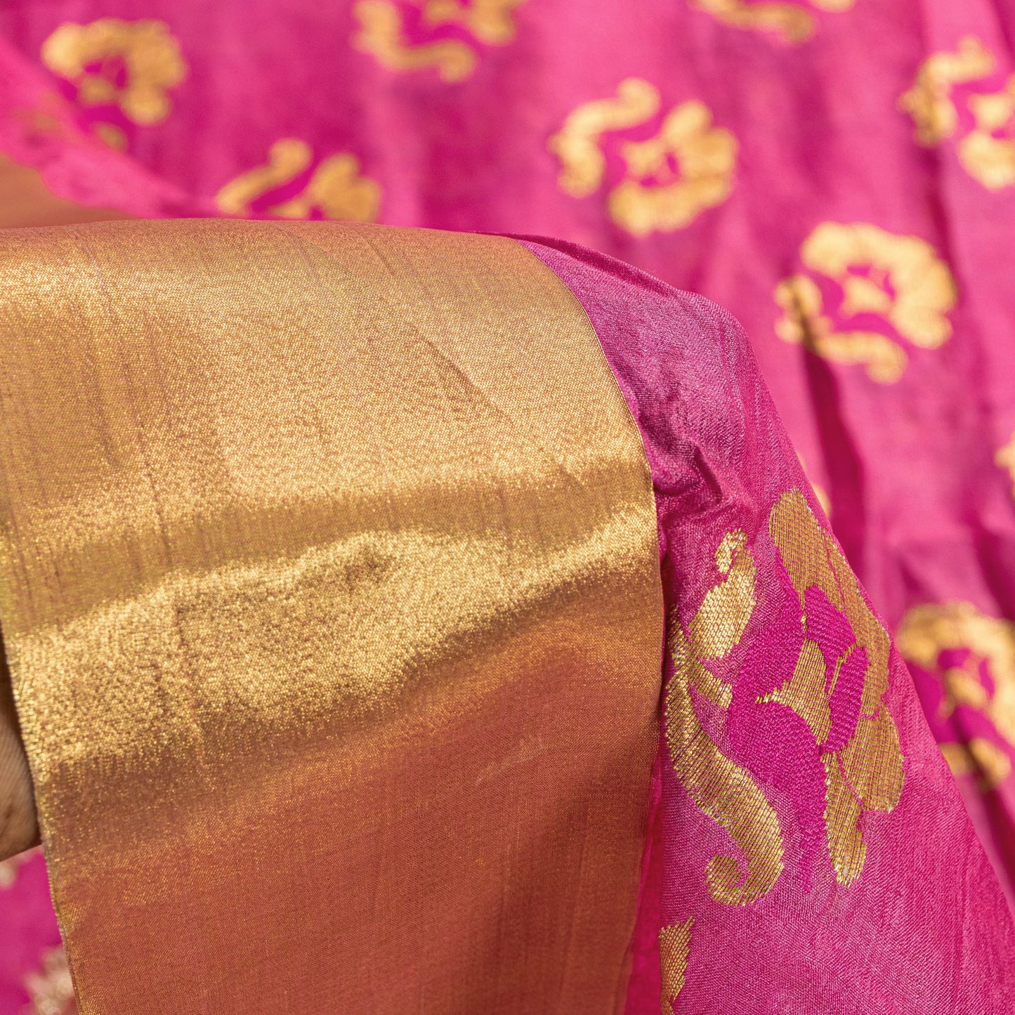 Sanskriti Vintage Pink 100%Pure Silk Saree Brocade Woven Sari 5.5YD Craft Fabric