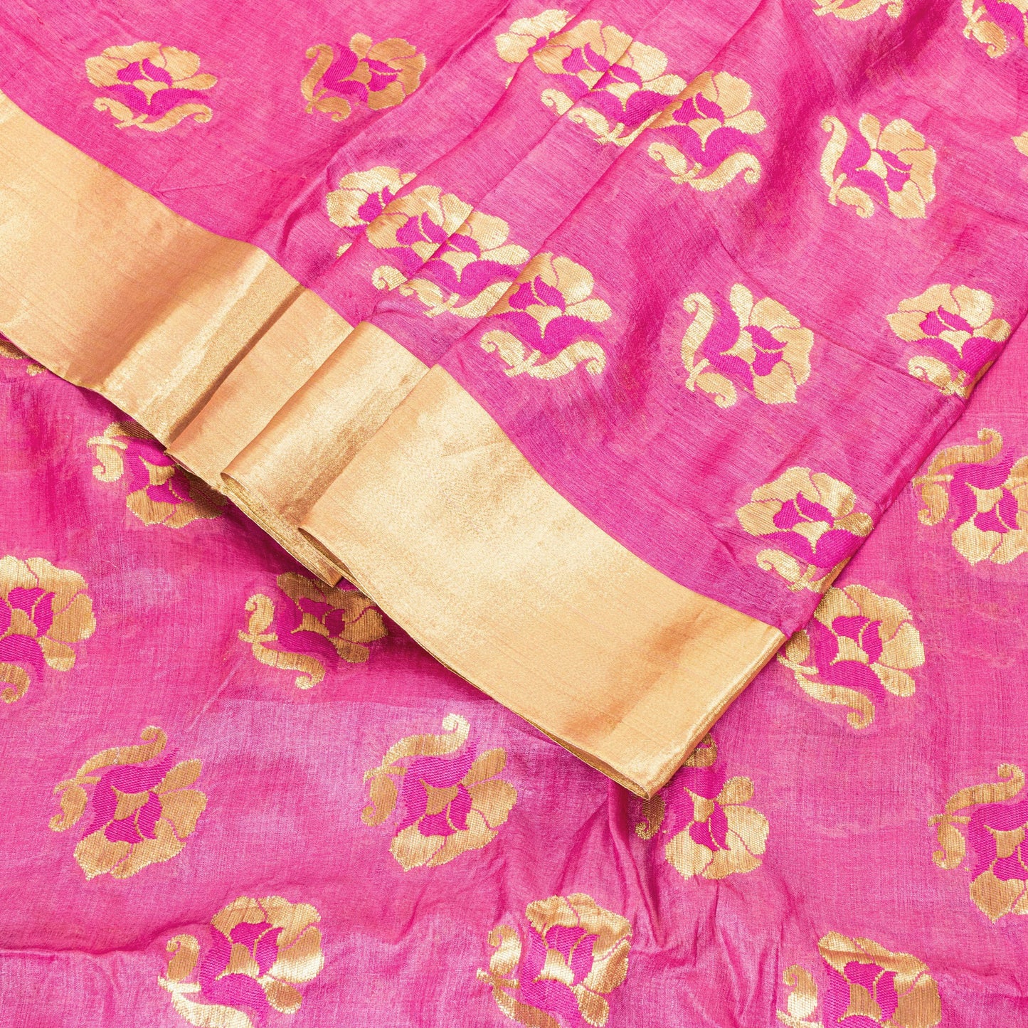 Sanskriti Vintage Pink 100%Pure Silk Saree Brocade Woven Sari 5.5YD Craft Fabric