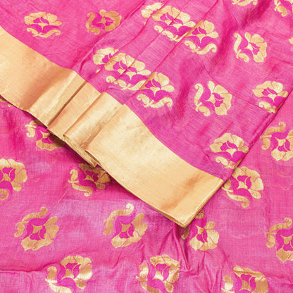 Sanskriti Vintage Pink 100%Pure Silk Saree Brocade Woven Sari 5.5YD Craft Fabric