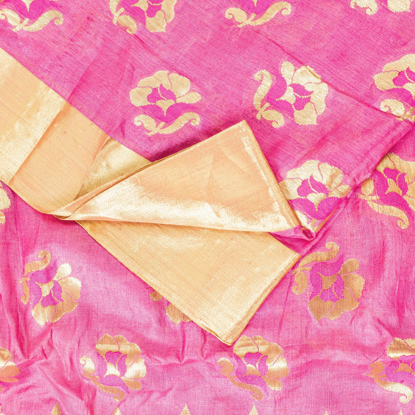 Sanskriti Vintage Pink 100%Pure Silk Saree Brocade Woven Sari 5.5YD Craft Fabric