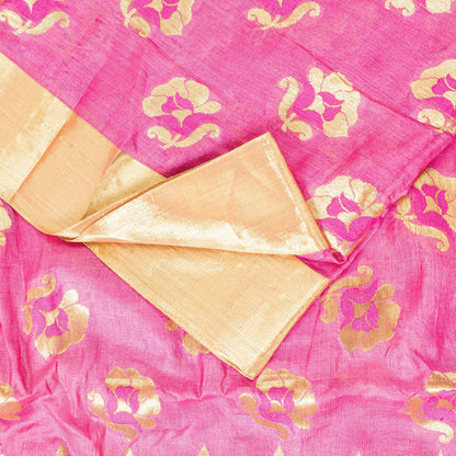 Sanskriti Vintage Pink 100%Pure Silk Saree Brocade Woven Sari 5.5YD Craft Fabric