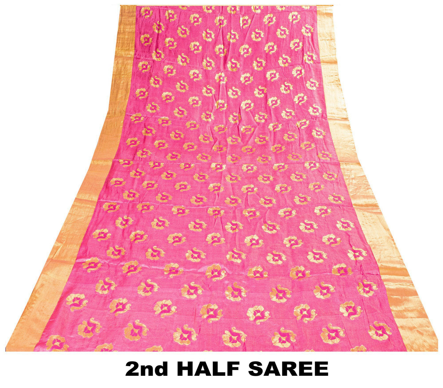 Sanskriti Vintage Pink 100%Pure Silk Saree Brocade Woven Sari 5.5YD Craft Fabric