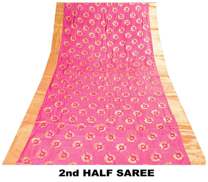 Sanskriti Vintage Pink 100%Pure Silk Saree Brocade Woven Sari 5.5YD Craft Fabric