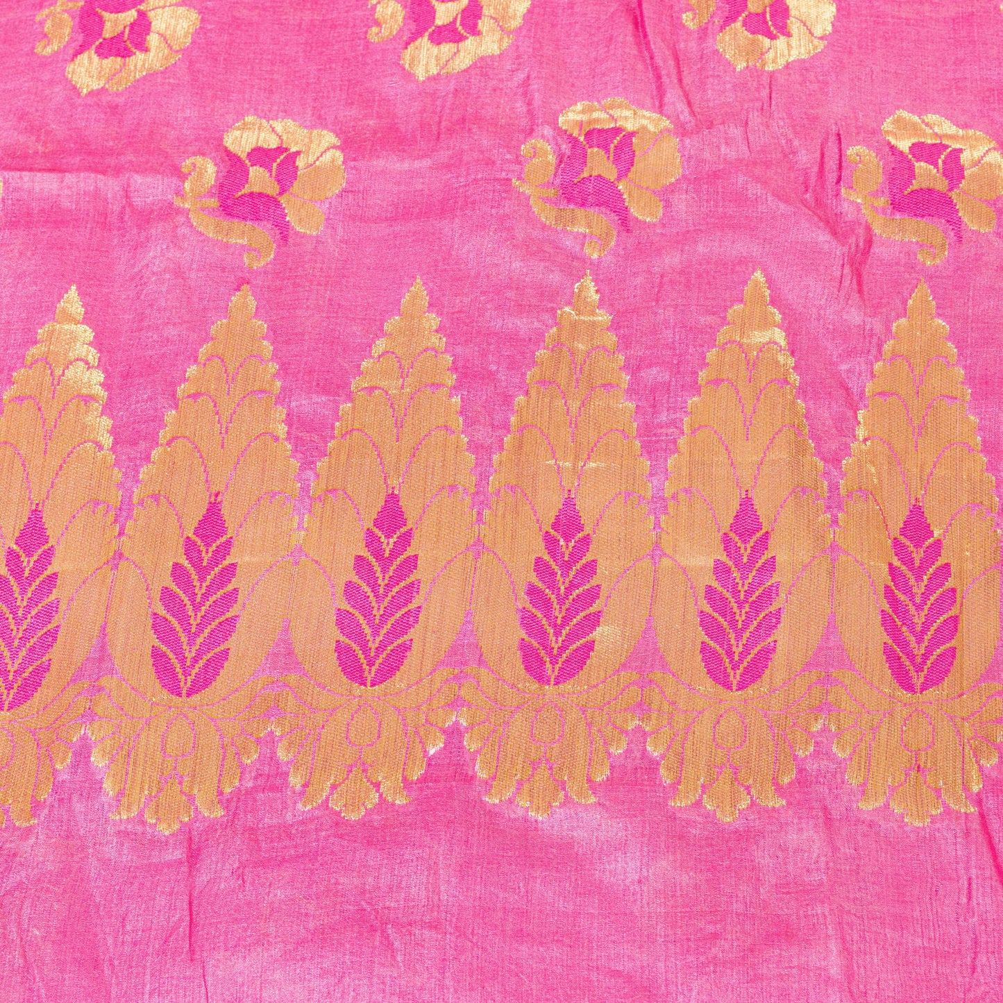 Sanskriti Vintage Pink 100%Pure Silk Saree Brocade Woven Sari 5.5YD Craft Fabric