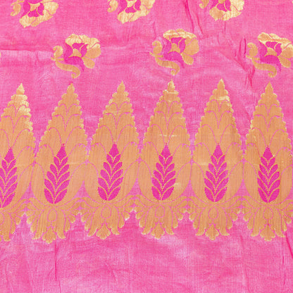 Sanskriti Vintage Pink 100%Pure Silk Saree Brocade Woven Sari 5.5YD Craft Fabric
