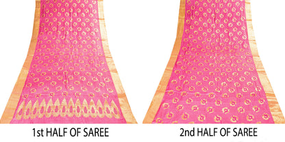 Sanskriti Vintage Pink 100%Pure Silk Saree Brocade Woven Sari 5.5YD Craft Fabric