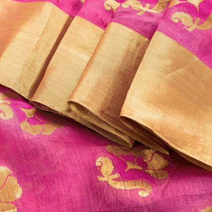 Sanskriti Vintage Pink 100%Pure Silk Saree Brocade Woven Sari 5.5YD Craft Fabric