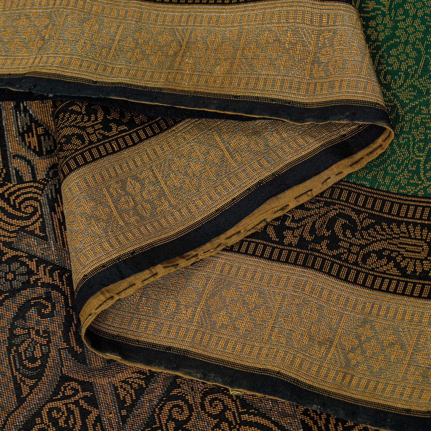 Sanskriti Vintage Green 100%Pure Silk Saree Woven Sari 5+YD Textile Craft Fabric