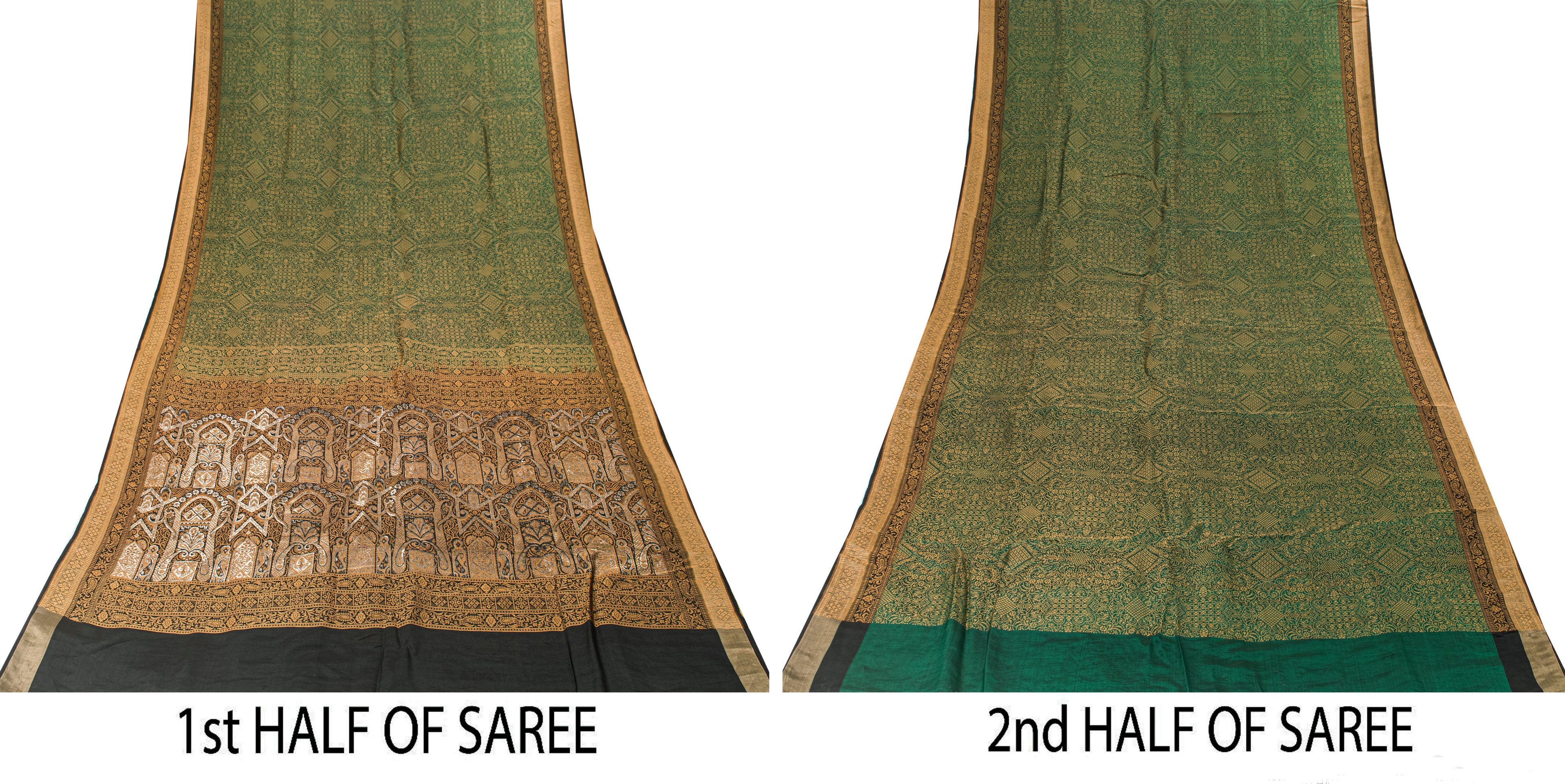 Sanskriti Vintage Green 100%Pure Silk Saree Woven Sari 5+YD Textile Craft Fabric