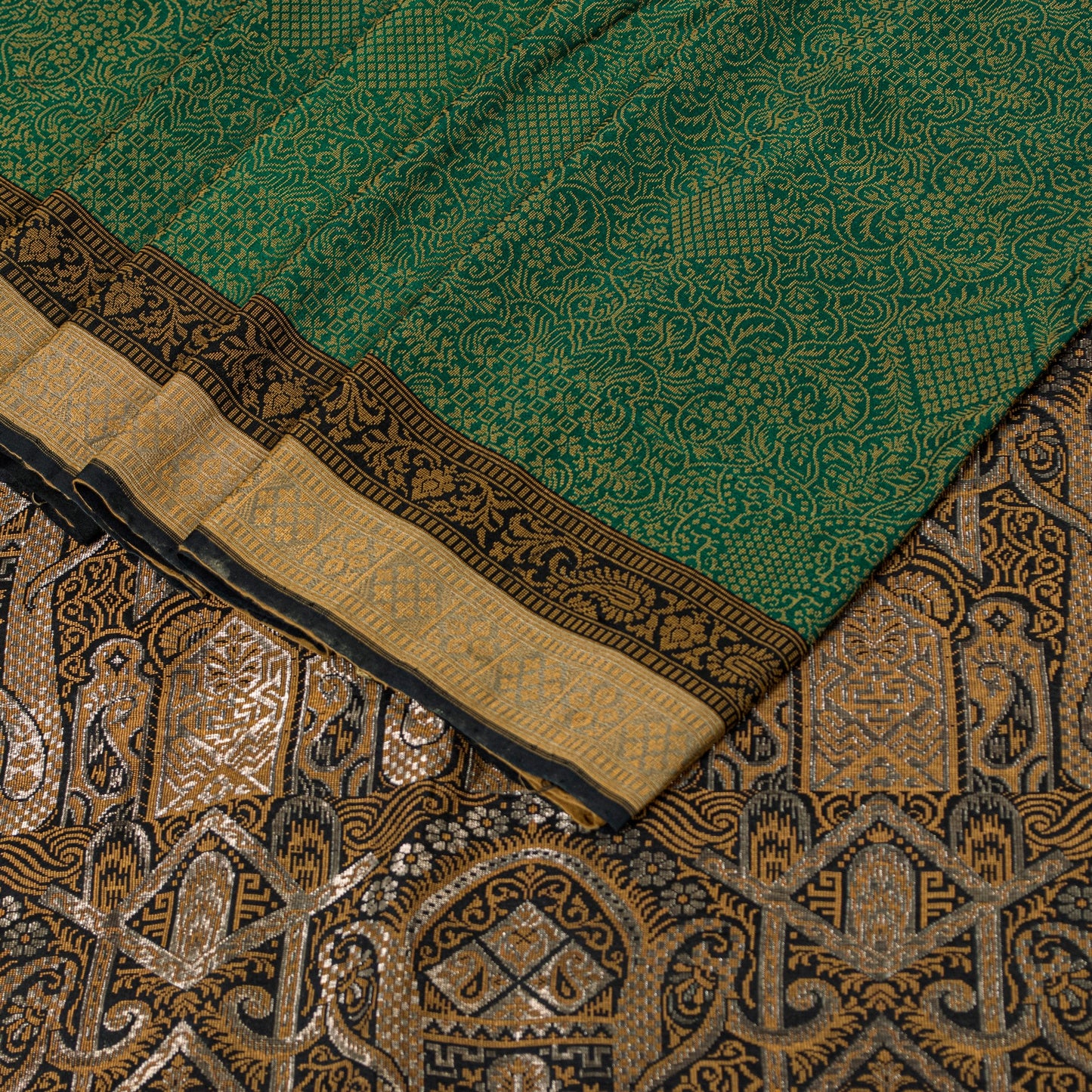 Sanskriti Vintage Green 100%Pure Silk Saree Woven Sari 5+YD Textile Craft Fabric