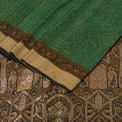Sanskriti Vintage Green 100%Pure Silk Saree Woven Sari 5+YD Textile Craft Fabric