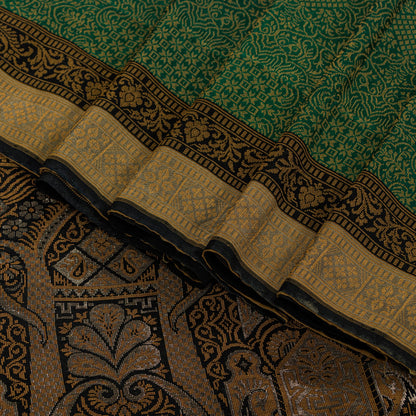 Sanskriti Vintage Green 100%Pure Silk Saree Woven Sari 5+YD Textile Craft Fabric