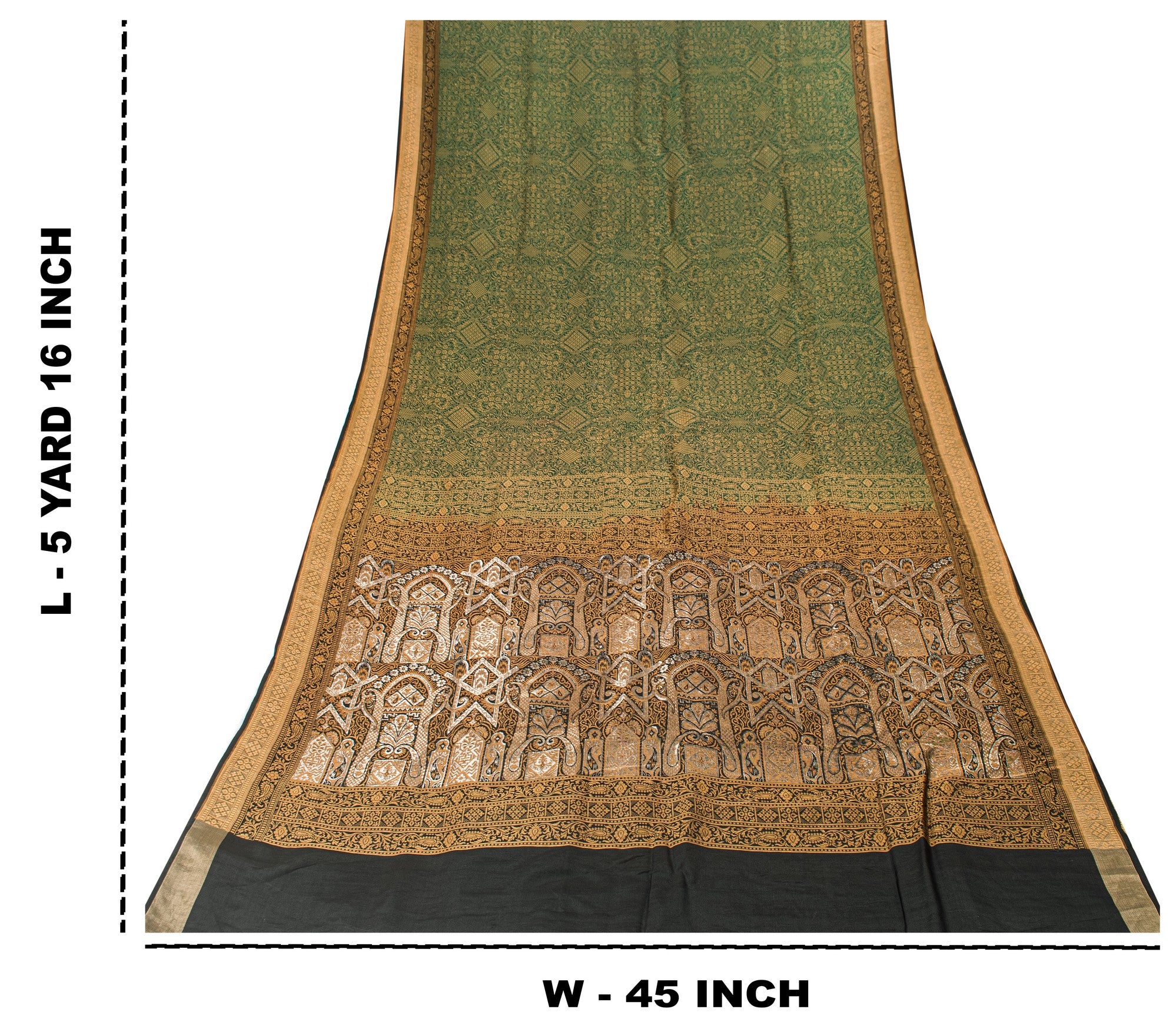 Sanskriti Vintage Green 100%Pure Silk Saree Woven Sari 5+YD Textile Craft Fabric