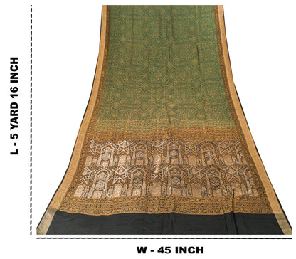 Sanskriti Vintage Green 100%Pure Silk Saree Woven Sari 5+YD Textile Craft Fabric