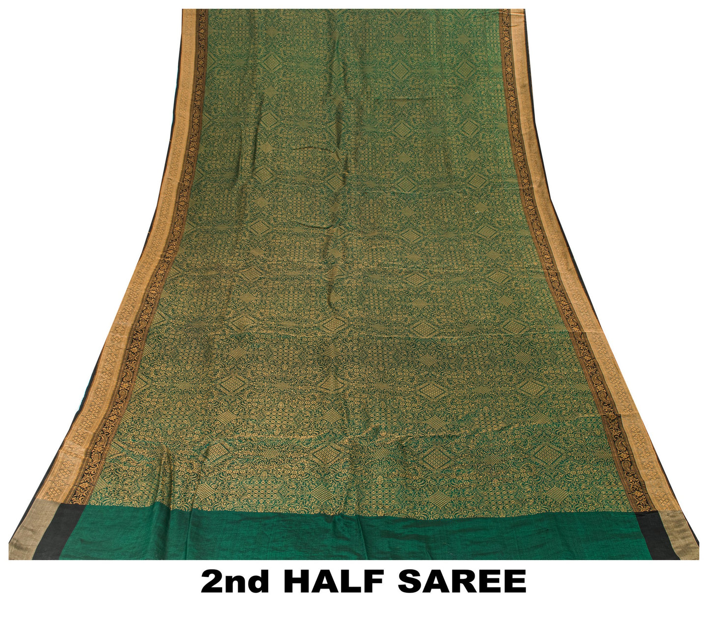 Sanskriti Vintage Green 100%Pure Silk Saree Woven Sari 5+YD Textile Craft Fabric