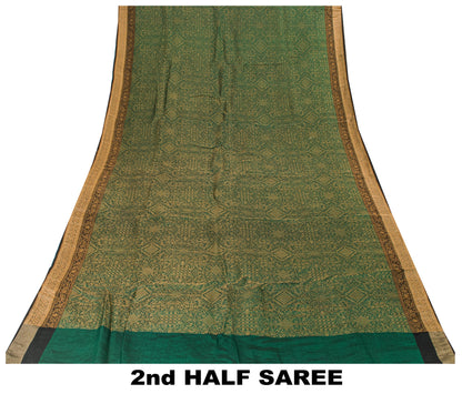 Sanskriti Vintage Green 100%Pure Silk Saree Woven Sari 5+YD Textile Craft Fabric