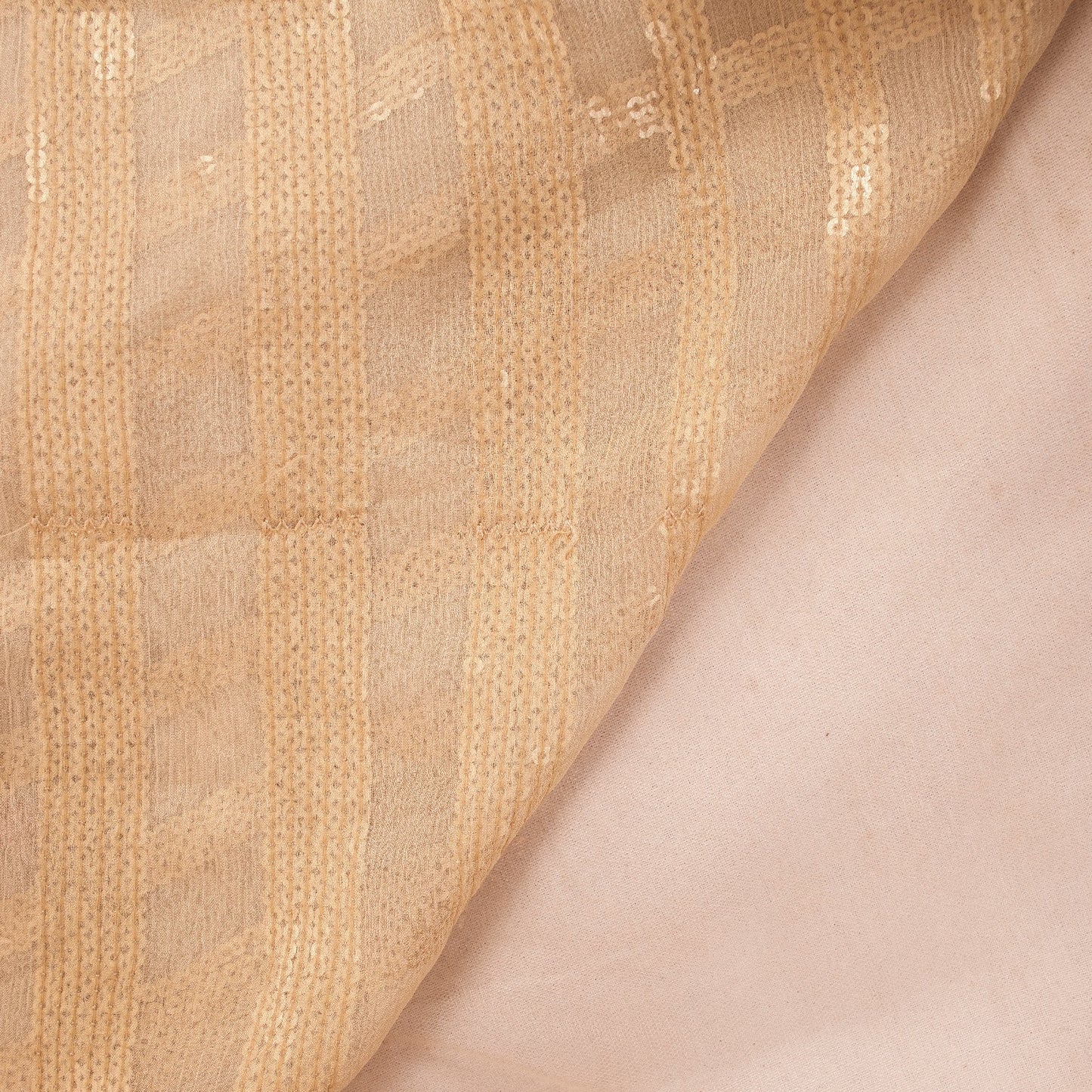 Sanskriti Vintage Sarees Cream Chiffon Embroidered Sequins 6YD Dressmaking Sari