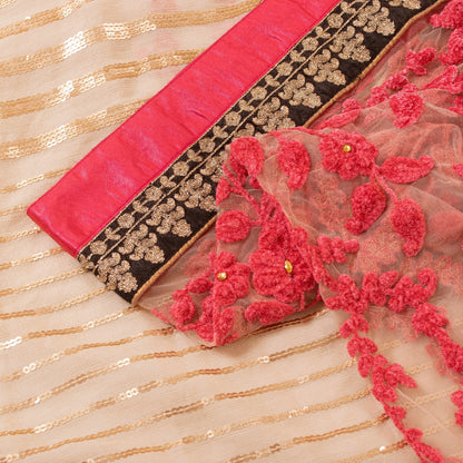 Sanskriti Vintage Sarees Cream Chiffon Embroidered Sequins 6YD Dressmaking Sari
