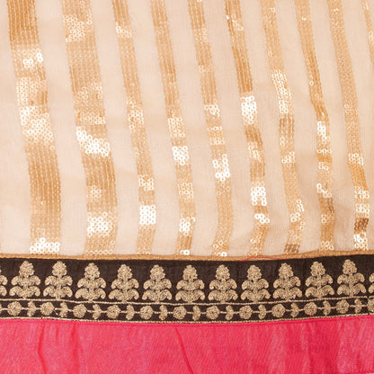 Sanskriti Vintage Sarees Cream Chiffon Embroidered Sequins 6YD Dressmaking Sari