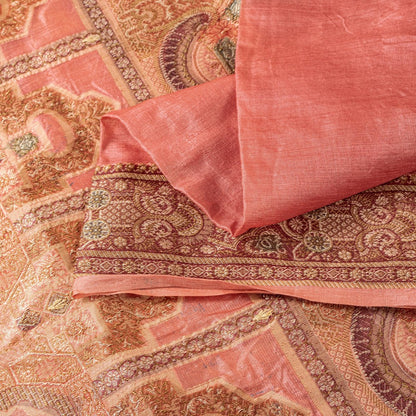 Sanskriti Vintage Pink Pure Silk Saree Hand Woven/Embroidered Sari 5+YD Fabric