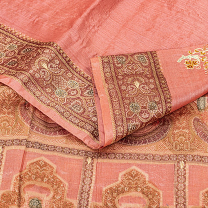 Sanskriti Vintage Pink Pure Silk Saree Hand Woven/Embroidered Sari 5+YD Fabric