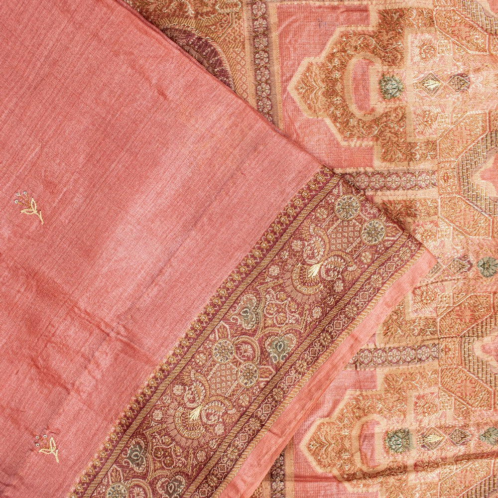 Sanskriti Vintage Pink Pure Silk Saree Hand Woven/Embroidered Sari 5+YD Fabric