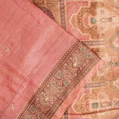 Sanskriti Vintage Pink Pure Silk Saree Hand Woven/Embroidered Sari 5+YD Fabric