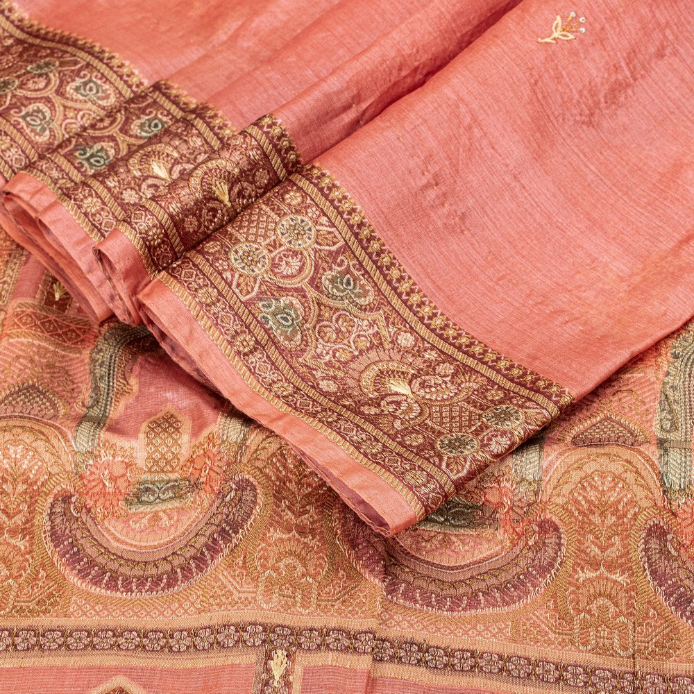Sanskriti Vintage Pink Pure Silk Saree Hand Woven/Embroidered Sari 5+YD Fabric