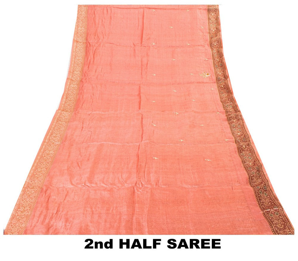 Sanskriti Vintage Pink Pure Silk Saree Hand Woven/Embroidered Sari 5+YD Fabric