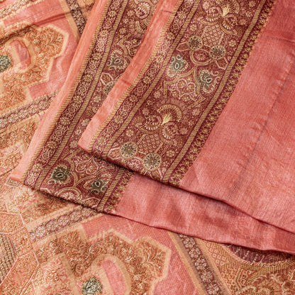Sanskriti Vintage Pink Pure Silk Saree Hand Woven/Embroidered Sari 5+YD Fabric