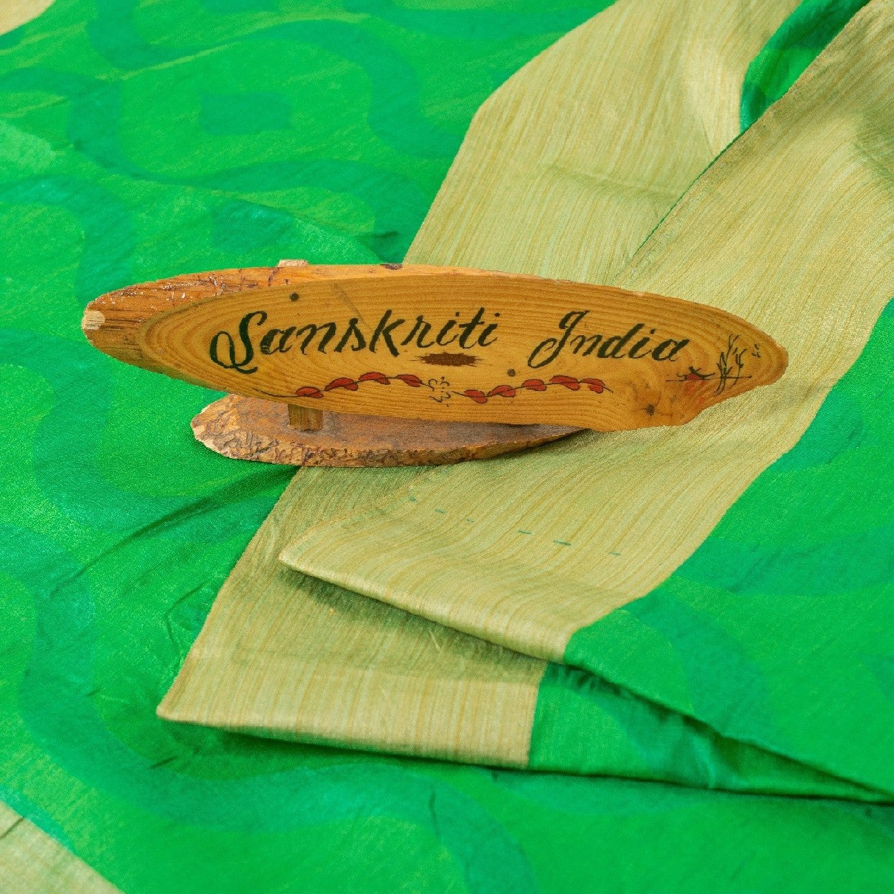 Sanskriti Vintage Green Sarees Pure Silk Woven 5+YD Sari Indian Upcycled Fabric