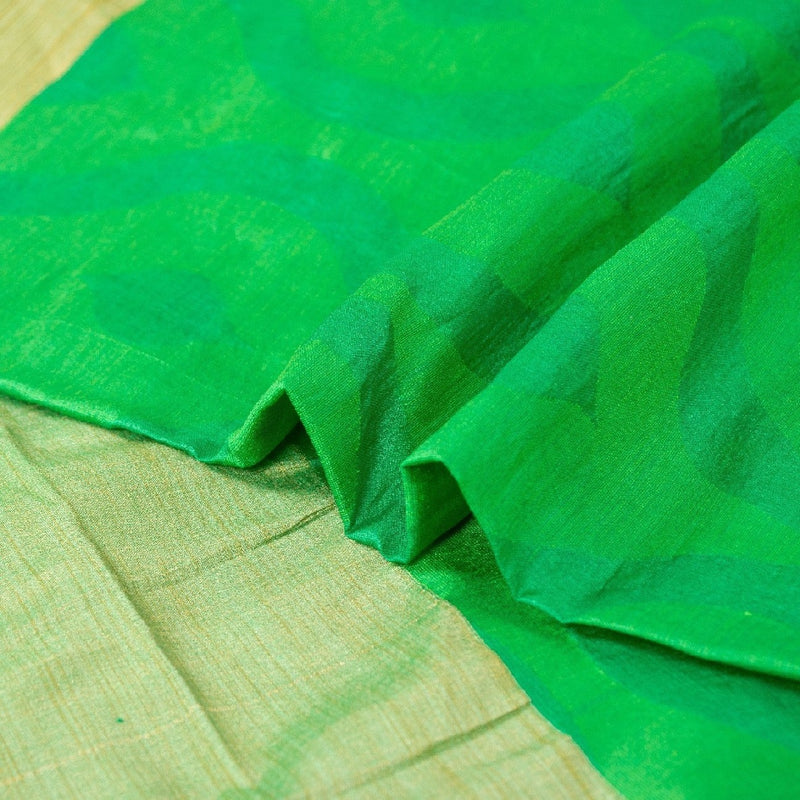 Sanskriti Vintage Saree Green & Cream 100% Pure Silk Saree Geometric Woven 5.5+ Yard For Crafting, Upcycling, or Even Wearing, Home Decor