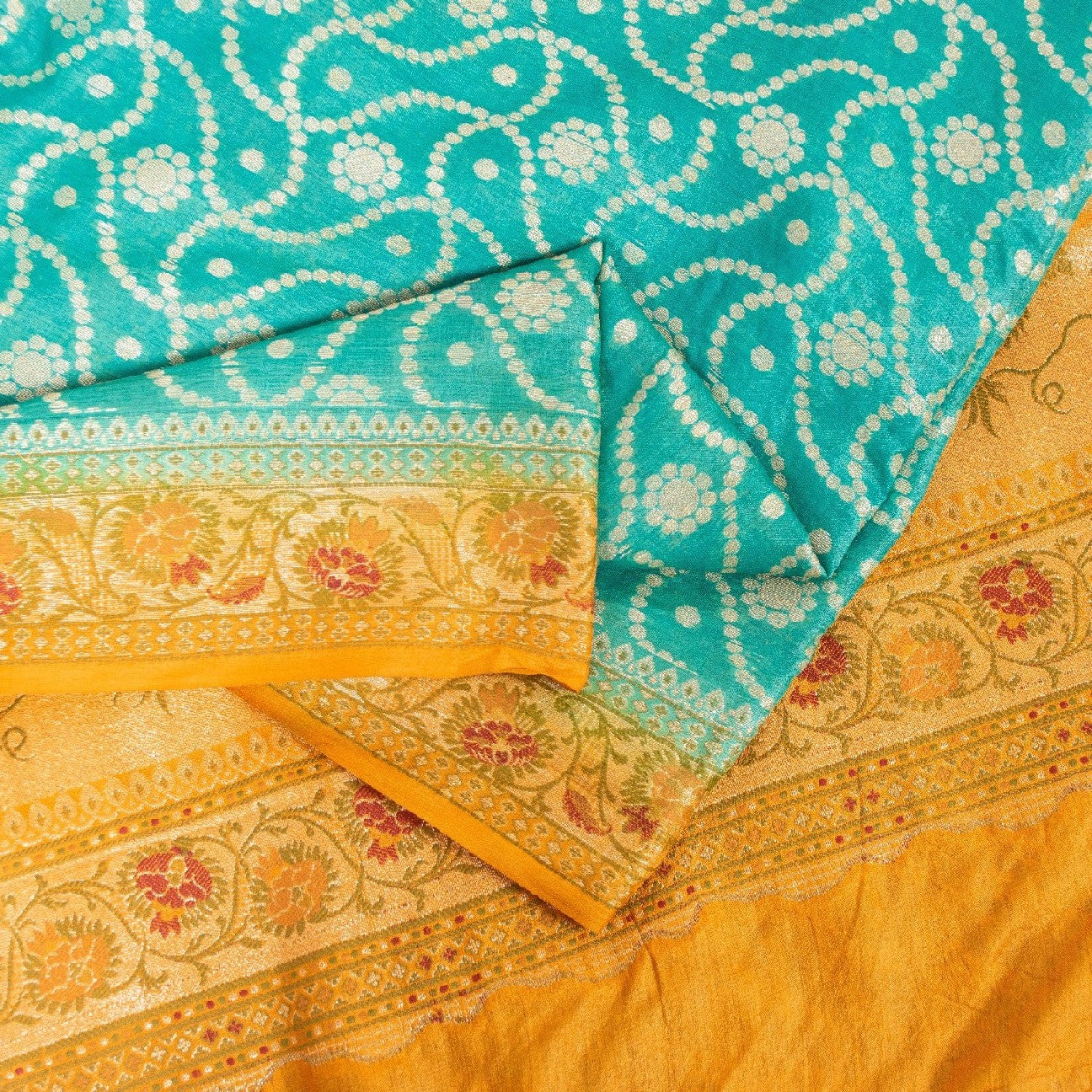 Sanskriti Vintage Blue & Yellow Sarees Pure Silk Hand Woven Sari Upcycled Fabric
