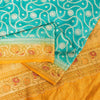 Sanskriti Vintage Blue & Yellow Sarees Pure Silk Hand Woven Sari Upcycled Fabric